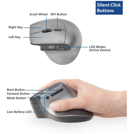 Akt trådløs ergonomisk mus med Bluetooth og USB-C USB-A
