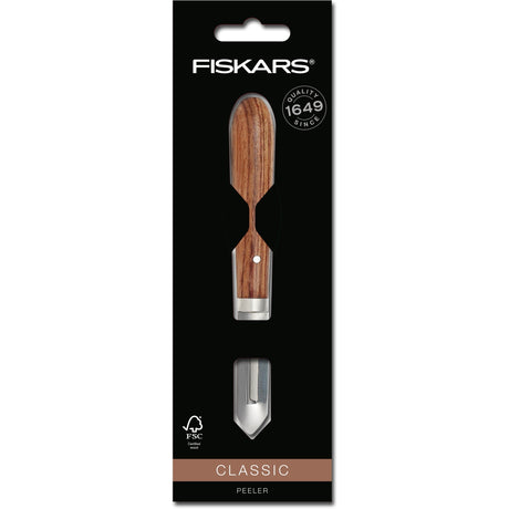 Fiskars klassiske skræller venstre 5 cm klinge (træfarve, skræller | FSC-certificeret sucupira træ | rustfrit stål)