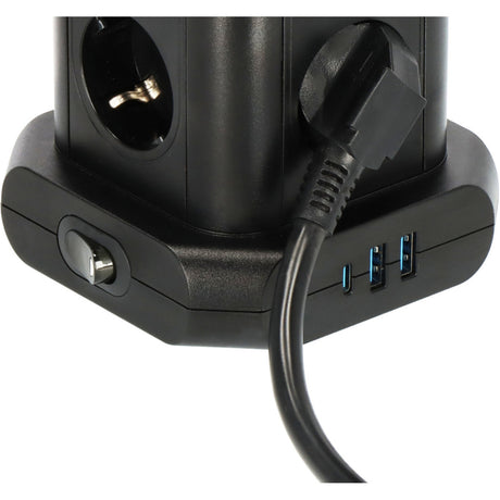 Brennerstuhl strømskinne tårn med 8 stikdåser i 45° arrangement stikskinne (sort, 2x USB-A, 1x USB-C strømforsyning)