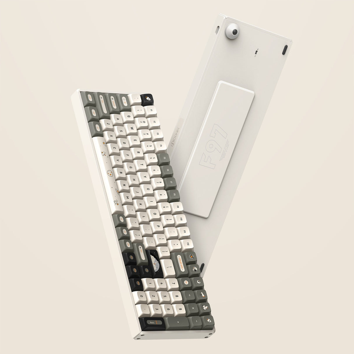 Iqunix f97 hitchhiker trådløst mekanisk tastatur (grå, us-layout (qwerty), cherry mx red, 96%, rgb-lysdioder, hot-swappable, pbt, 2,4ghz | bluetooth 5.1 | usb-c)