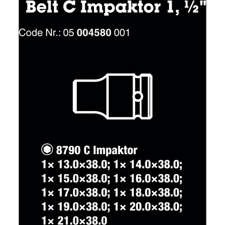Wera bælte c impactor 1 topnøglesæt, 1 2 topnøgle (sort, 9-delt, til slagnøgler)