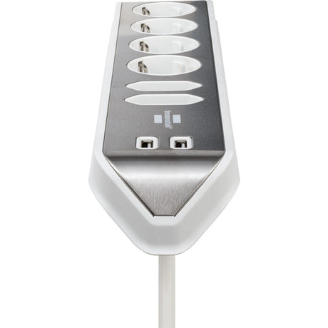 Brennerstuhl ®estilo hjørne tilslutningsboks med USB-opladningsfunktion 6-vejs 4x beskyttelsesstik 2x euro sølv hvid