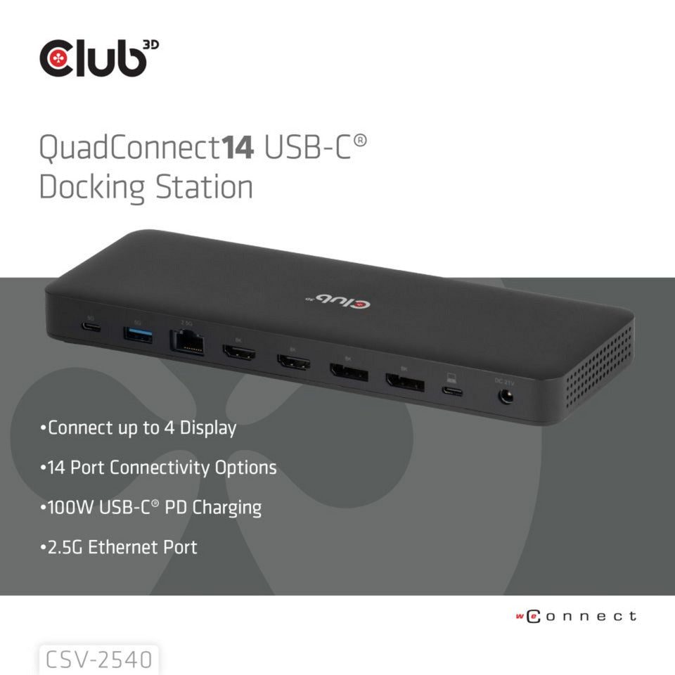 Club 3D 14-1 USB-C Quad Display dockingstation (sort)