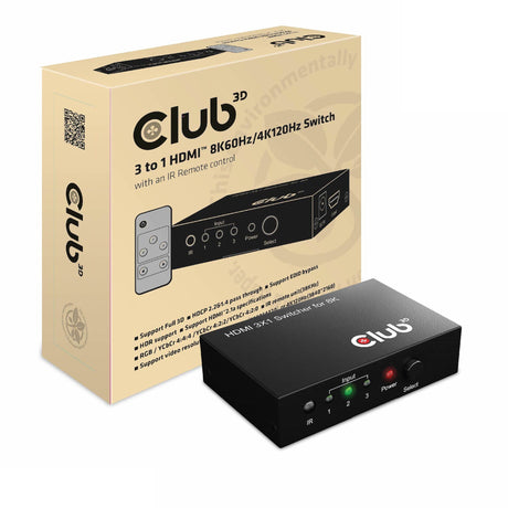 Club 3d 3 - 1 hdmi switch 8k 60hz 4k 120hz (sort)