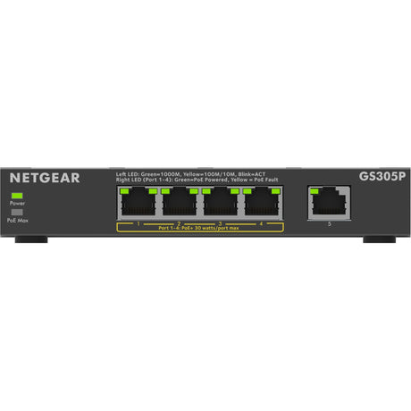 Netgear 5-ports poe+ gigabit ethernet soho unmanaged switch (gs305p) (sort)