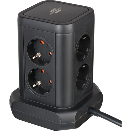 Brennerstuhl strømskinne tårn med 8 stikdåser i 45° arrangement stikskinne (sort, 2x USB-A, 1x USB-C strømforsyning)