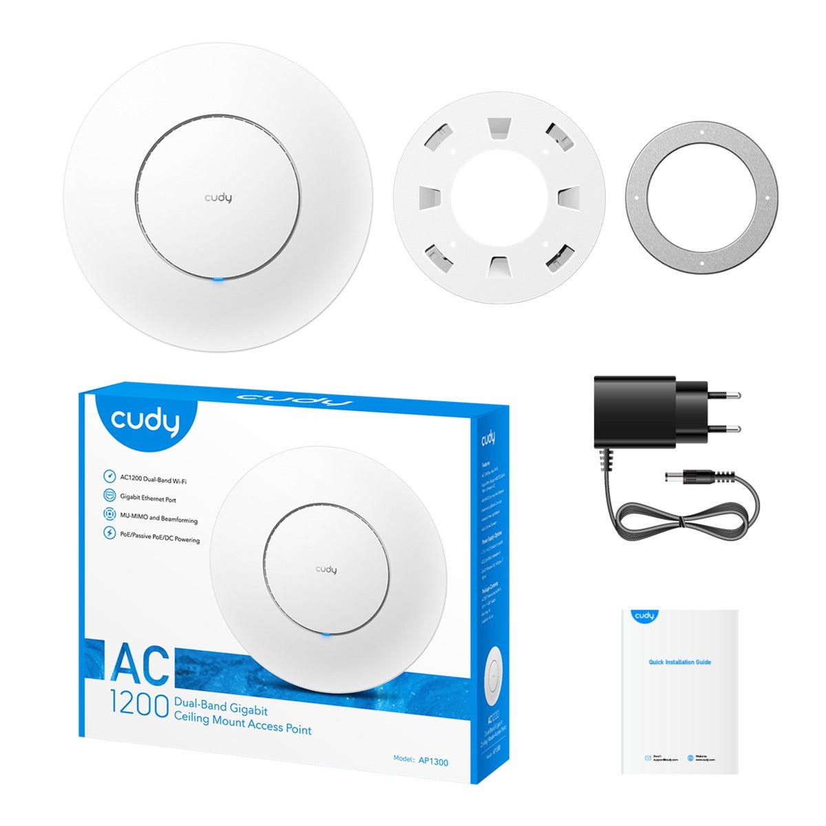 Cudy ac1200 wi-fi gigabit adgangspunkt (hvid, mesh)