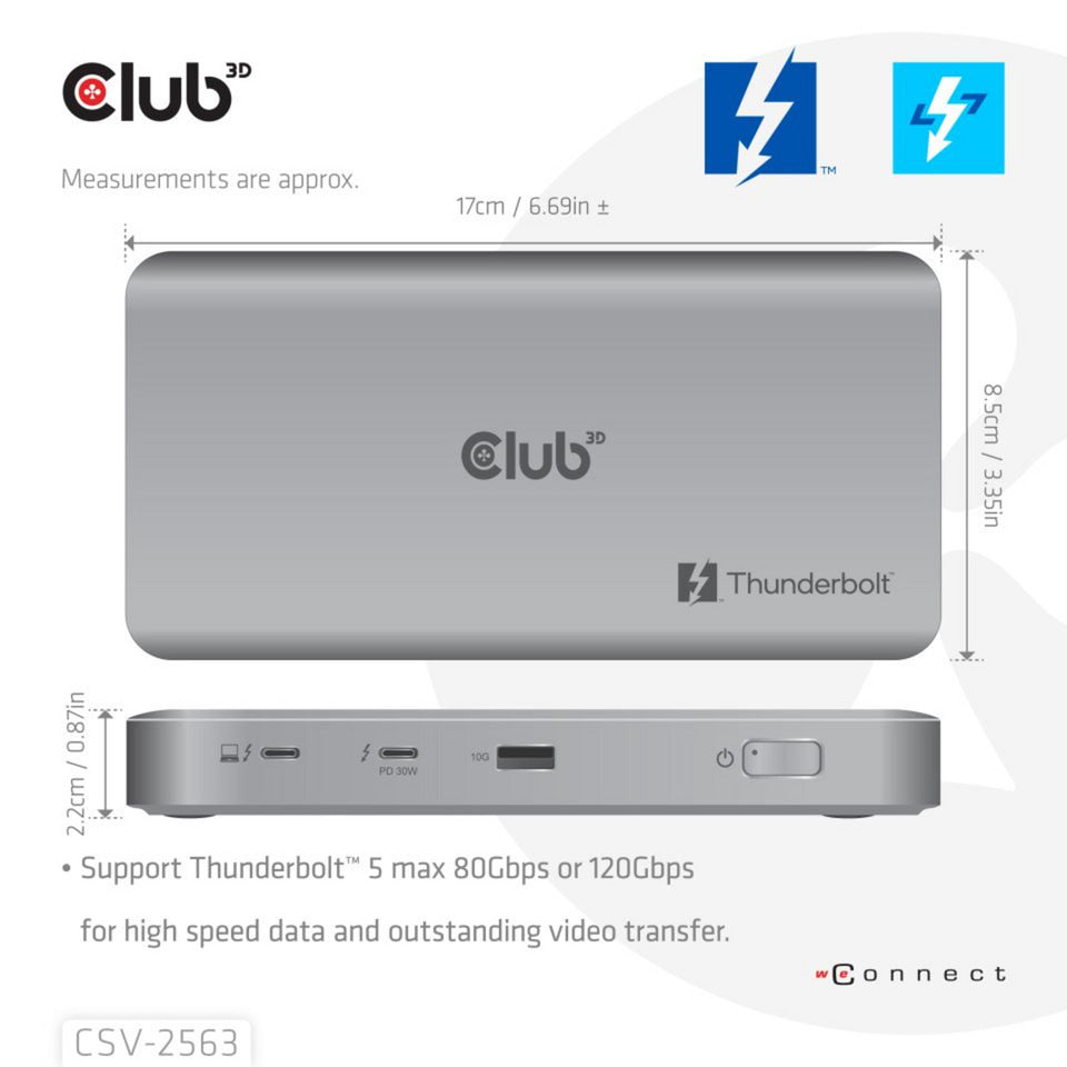 Club 3D 5-1 Thunderbolt 5 Hub Triple Video Docking Station (grå)