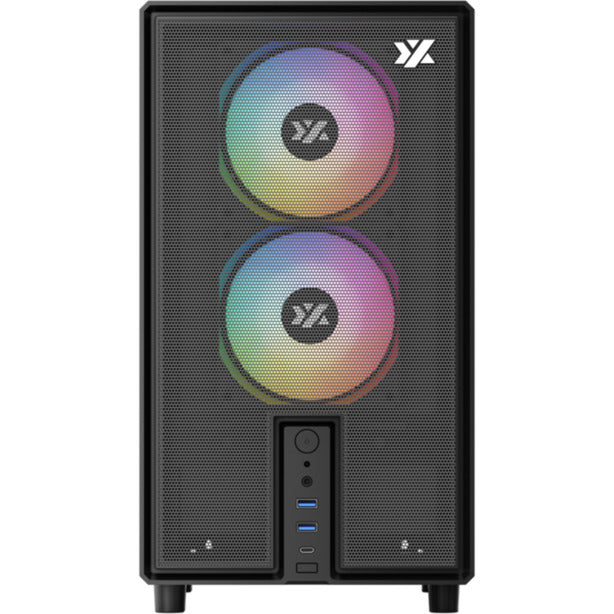 Xyz pc gear atom midi tårnhus (sort | 2x USB-A | 1x USB-C | hærdet glas)