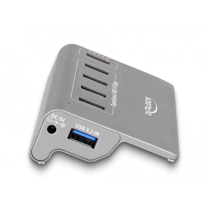Delock USB-hub 10 Gbps med 4 USB-A + 1 hurtigopladningsport (grå, inkl. strømforsyning)