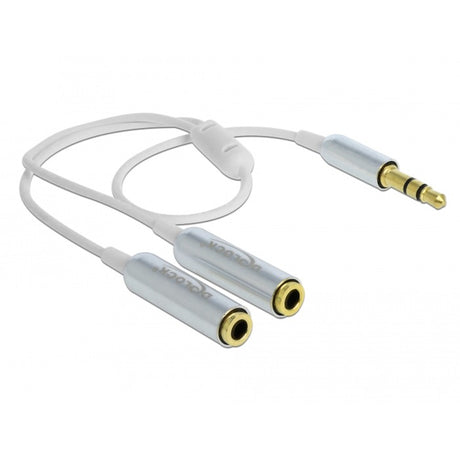 Delock kabel audio splitter stereo jack han 3,5 mm > 2x stereo jack hun splitter kabel (hvid sølv)