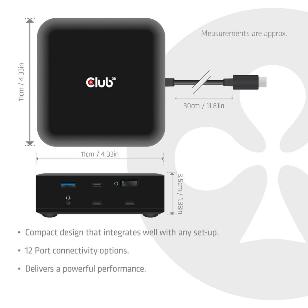 Club 3d 12-1 usb-c® quad displaylink dockingstation (zwart)