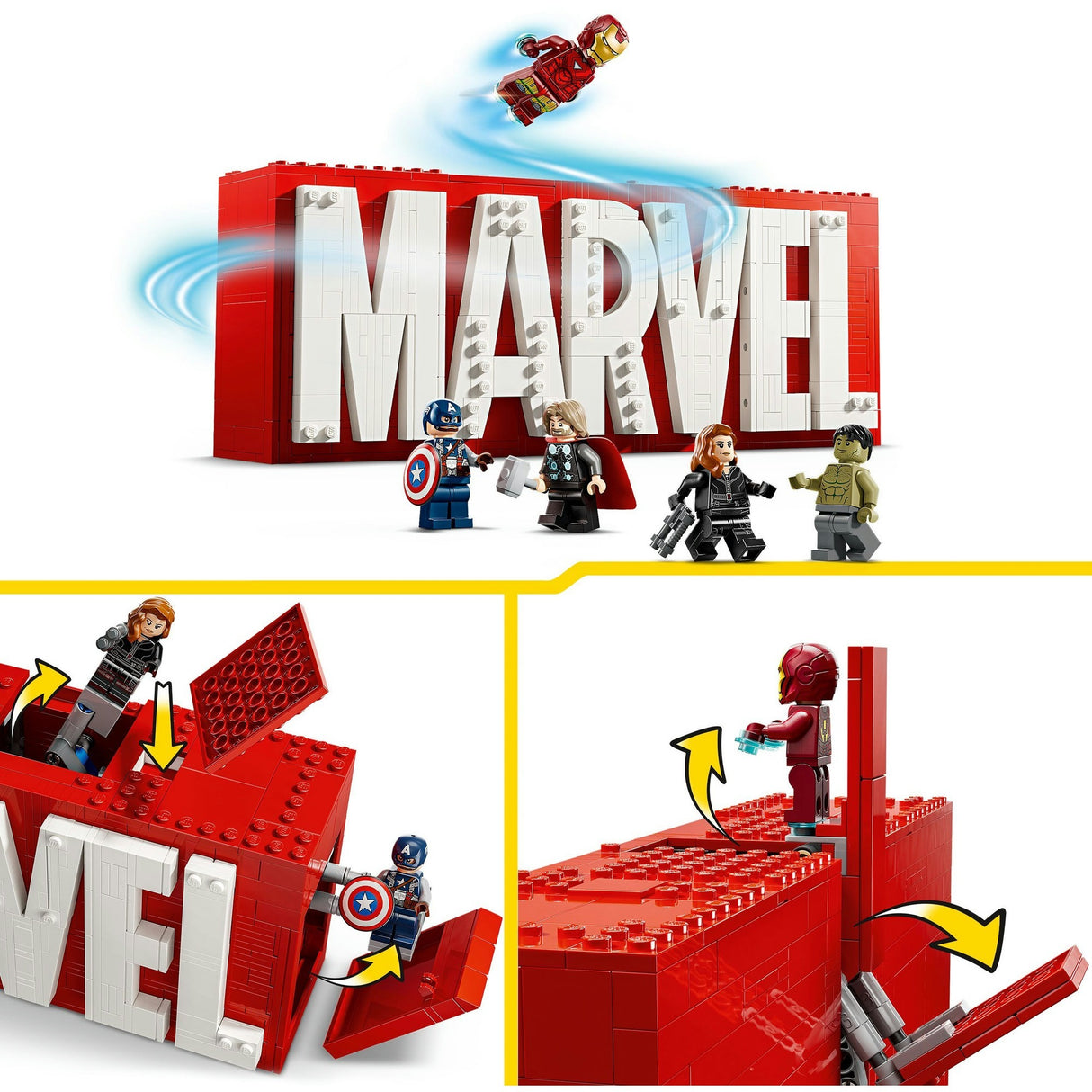 Lego superhelte 76313 marvel logo og minifigurer