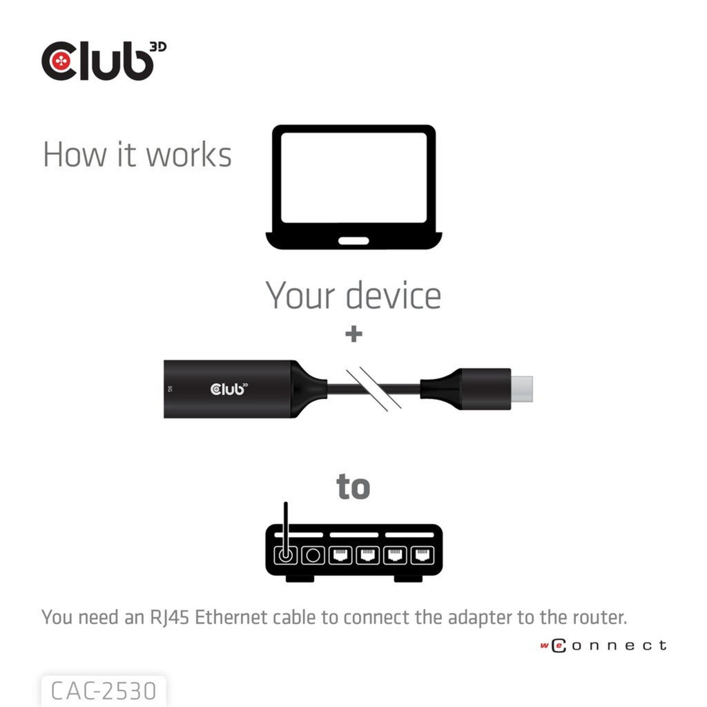 Club 3D USB-C til RJ45 5 Gbps Ethernet MF-adapter (sort)