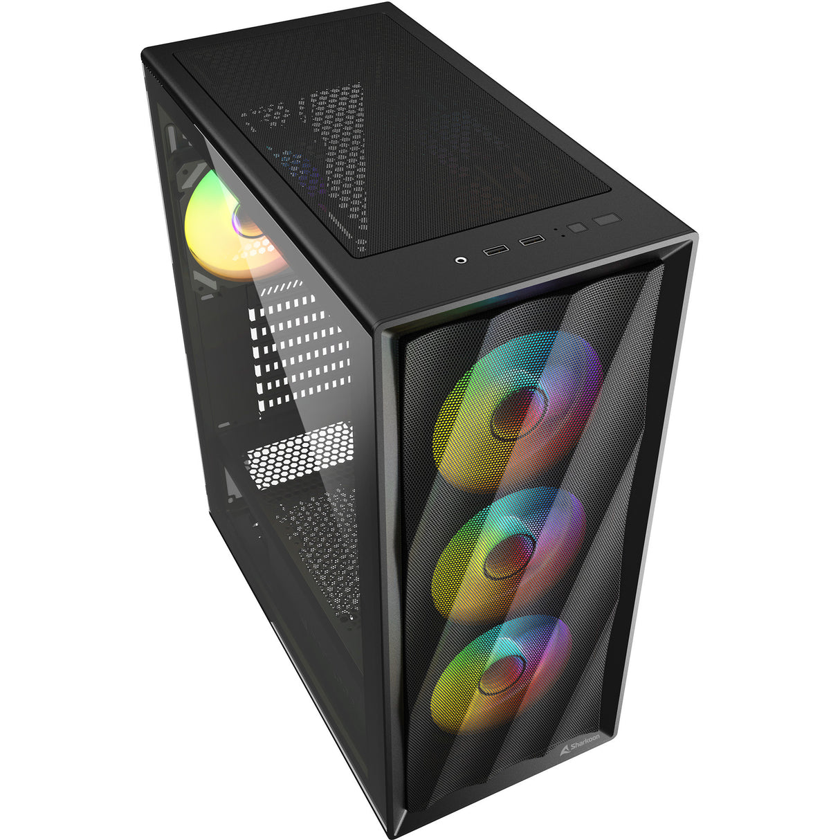 Sharkoon VK4 ARGB Midi Tower-hus (sort | 2x USB-A | RGB | hærdet glas)