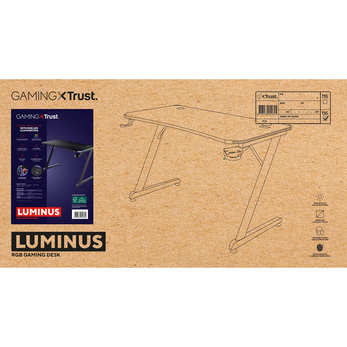 Trust GXT 709 Luminus RGB Gaming Desk Gaming Desk (sort)