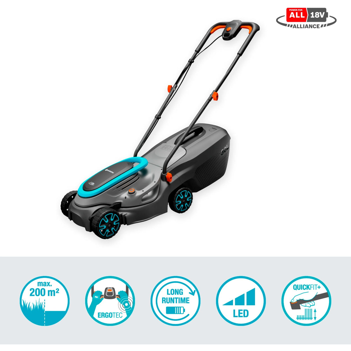 Gardena powermax 32 18v p4a læs plæneklipper batteri inkl. lader 18 v klippebredde max. 320 mm