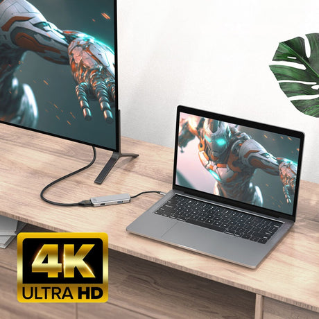 Akt-tilslutning USB-C 4K multiport-adapter til 2 HDMI-skærme, USB-A-dataport (aluminium)