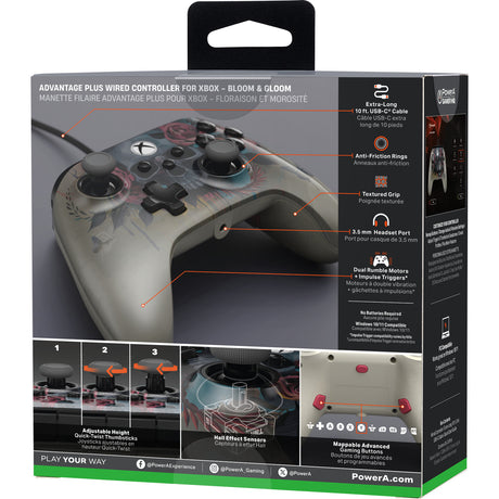 Powera advantage plus kablet controller til xbox series x|s - bloom gloom (sølv, xbox series x|s, xbox one, pc)