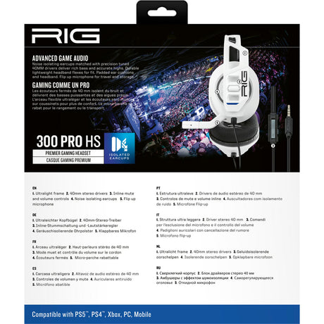 Nacon rig 300 pro hs over-ear gaming headset (hvid, playstation 4, playstation 5, xbox, nintendo switch, pc)