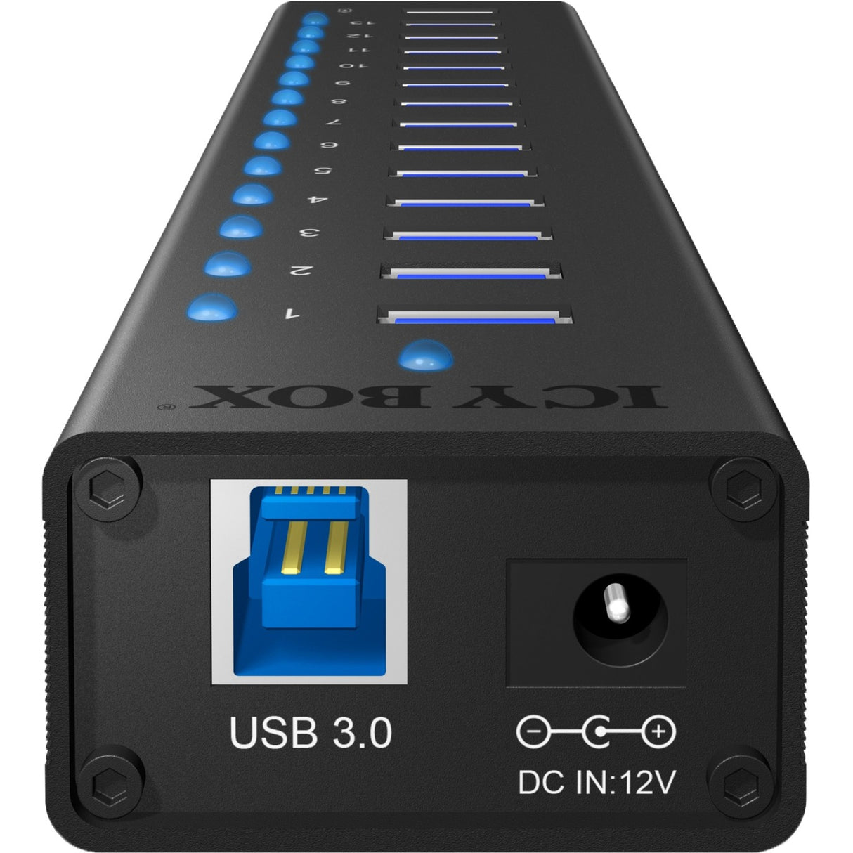 Icy box ib-ac6113 USB-hub (sort, 13x USB 3.0, 1x USB-opladningsport)