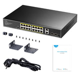 Cudy 16-gbe poe+ switch med 2 uplink gbe og 2 uplink sfp (sort)