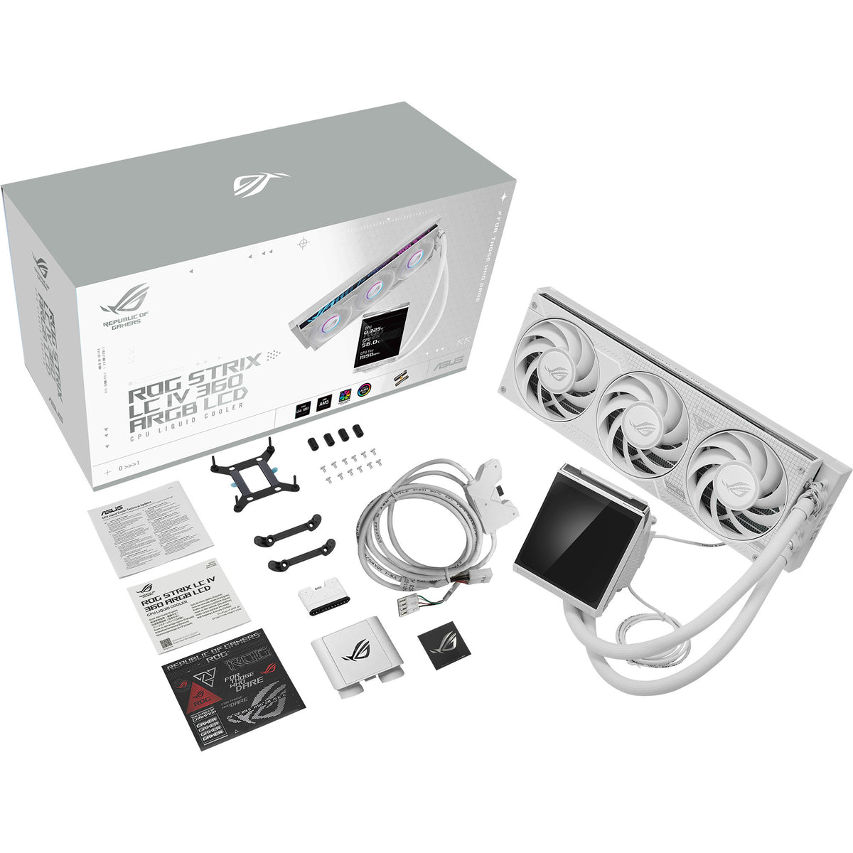 Asus ROG Strix LC IV 360 ARGB LCD-vandkøling (hvid, 4-benet PWM)
