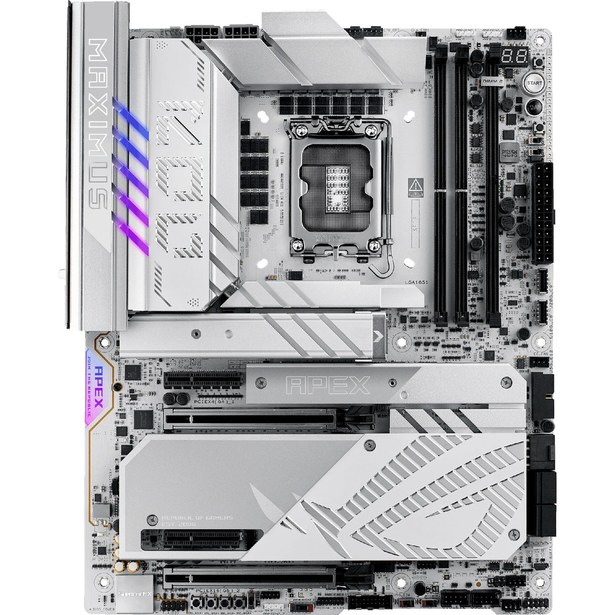 Asus Rrog Maximus Z890 Apex Socket 1851 bundkort (RAID, 5GB-LAN, Wi-Fi 7, BT, lyd, ATX)
