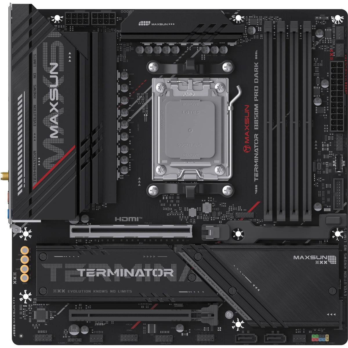 Maxsun MS-Terminator B850M Pro Dark WiFi Socket AM5 bundkort (sort, RAID, 2,5 GB-LAN, WLAN, BT, lyd, µATX)