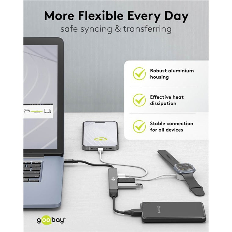 Goobay slim USB-hub med 5 porte, USB-C til USB-C USB-A, 5 Gbit s (lysegrå)