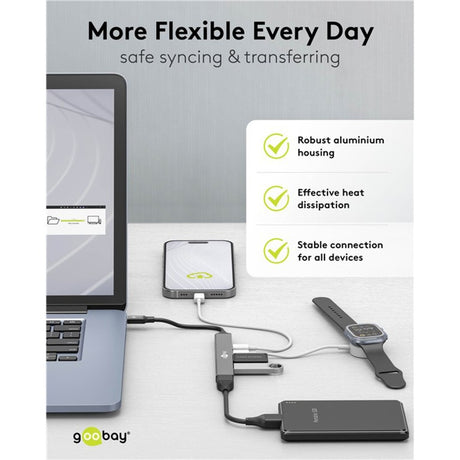 Goobay slim USB-hub med 5 porte, USB-C til USB-C USB-A, 5 Gbit s (lysegrå)