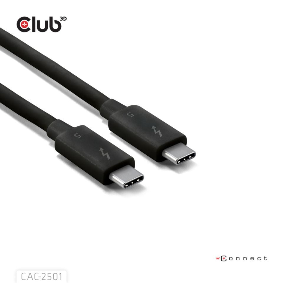Club 3d thunderbolt 5 certificeret 8k240hz kabel (sort, data 80 120 gbps, epr 240 watt, 1 meter)