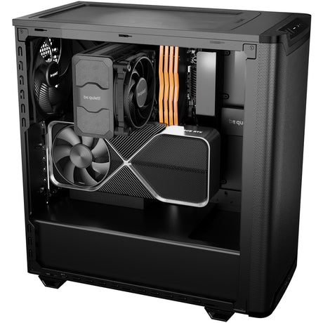 Vær stille! pure base 501 luftstrømsvindue midi tårnhus (sort | 2x USB-A | 1x USB-C | hærdet glas)