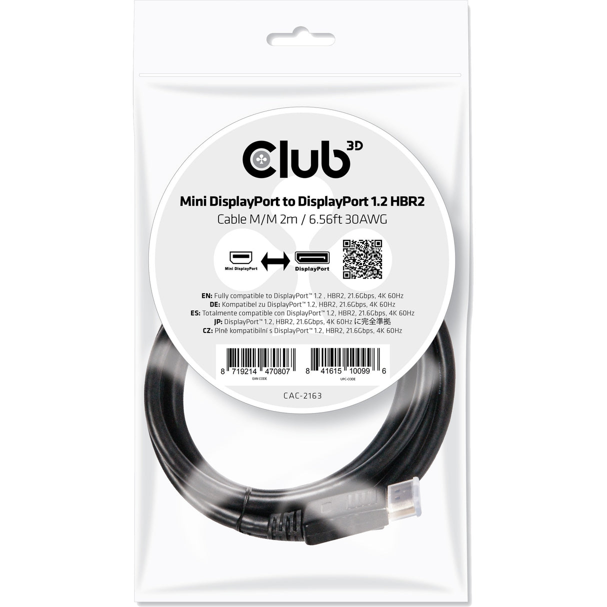 Club 3d mini displayport - displayport 1.2 kabel (sort, 2 meter)