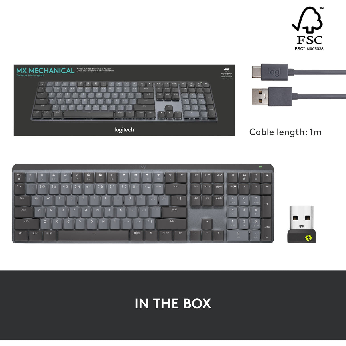 Logitech MX mekanisk tastatur (sort, amerikansk-internationalt layout (QWERTY), 100 %, Bluetooth)