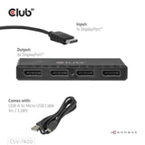 Club 3d displayport quad monitor hub mst 4x 4k30hz displayport splitter (zwart)