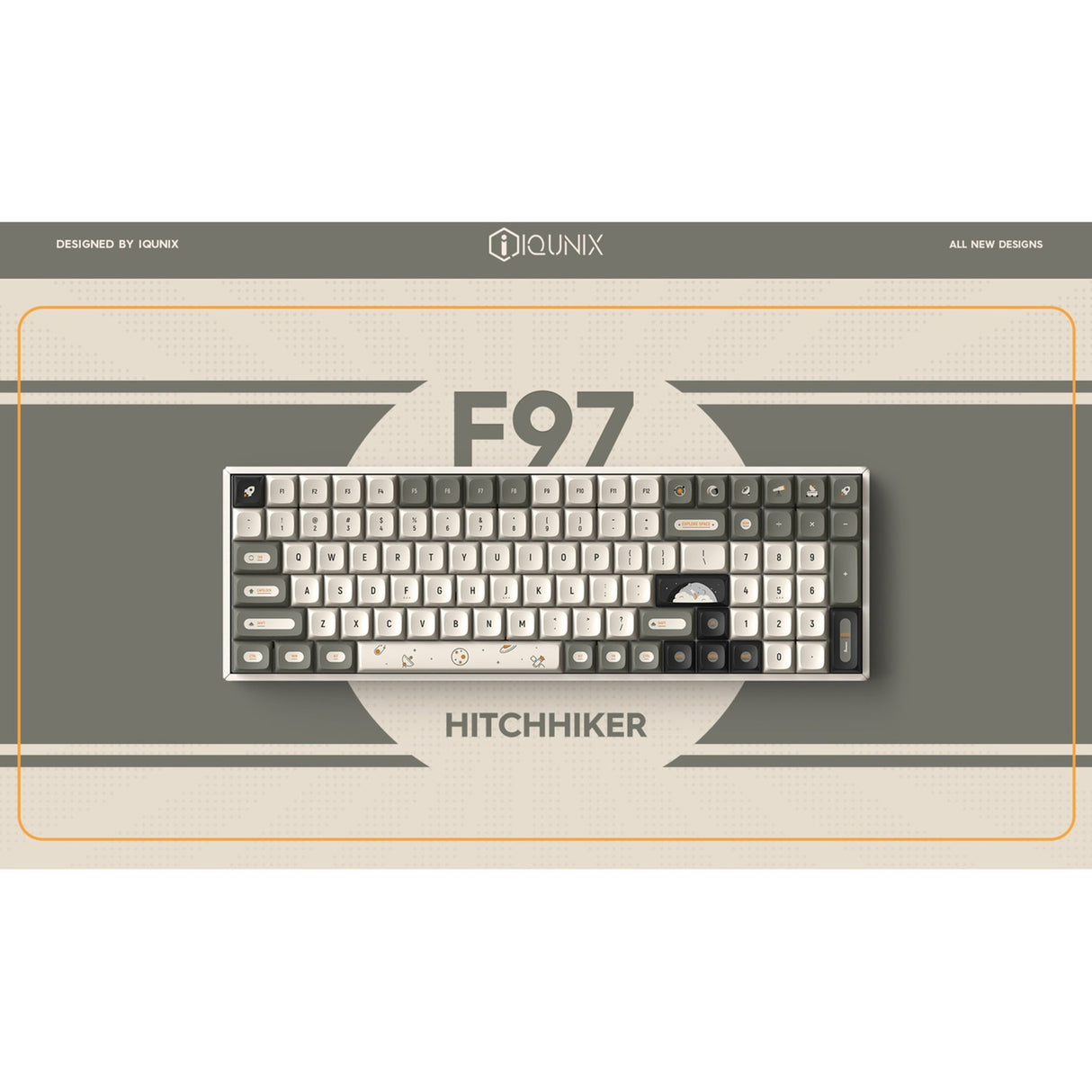Iqunix f97 hitchhiker trådløst mekanisk tastatur (grå, us-layout (qwerty), cherry mx brown, 96%, rgb-lysdioder, hot-swappable, pbt, 2,4ghz | bluetooth 5.1 | usb-c)