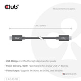 Club 3D USB-C 80 Gbps certificeret 240W 8K 240Hz kabel (sort, 1,2m)