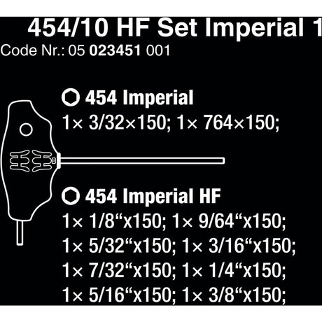 Wera 454 10 hf sæt imperial 1 L-nøglesæt T-håndtag hex-plus (sort grøn, med holdefunktion, tommelfingre, 10 stk.)