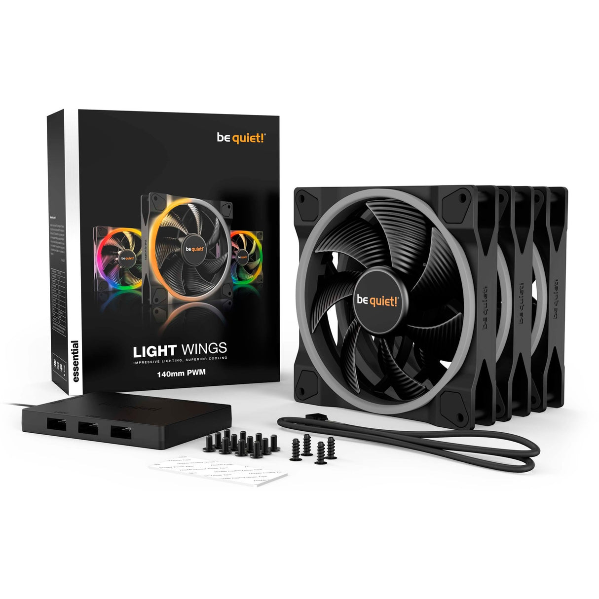 Vær stille! light wings pwm rgb kabinet blæsere (sort, 3 stk, 140 x 140 x 25 mm)