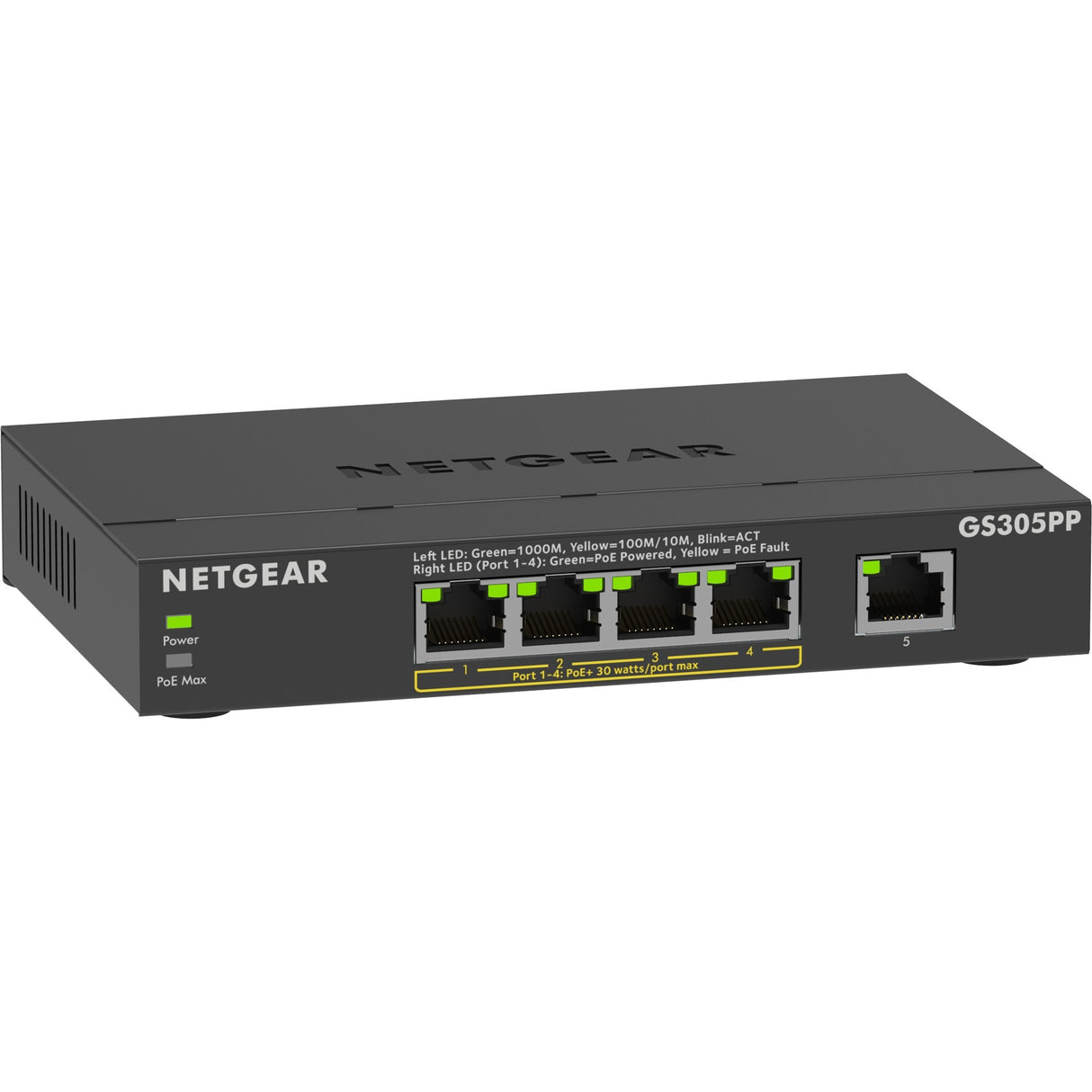 Netgear 5-ports gigabit ethernet poe+ unmanaged switch (gs305pp) (sort)