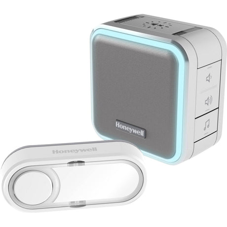 Honeywell DC515SG trådløs bærbar dørklokke med halo-belysning, dvaletilstand og trykknap (hvid grå)