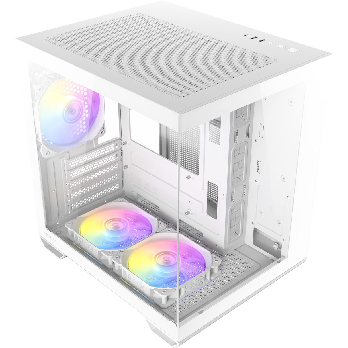 Antec cx60m argb mini tårnhus (hvid | 3x usb-a | rgb | hærdet glas)