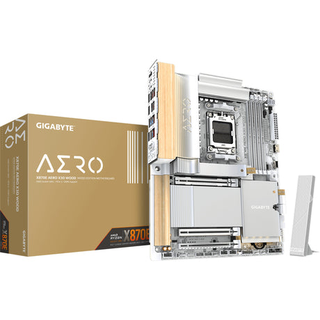 Gigabyte x870e aero x3d wood socket am5 moederbord (zilver houtkleur, raid, 2x 5 gb-lan, wi-fi 7, bt, sound, atx)