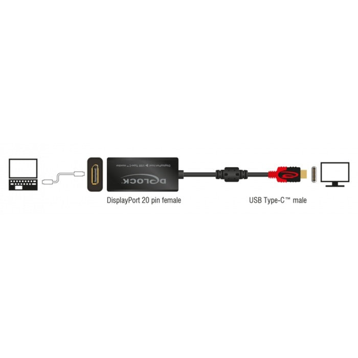 Delock-skærmportadapter til USB-C-skærm 4k (sort, 0,2 meter)