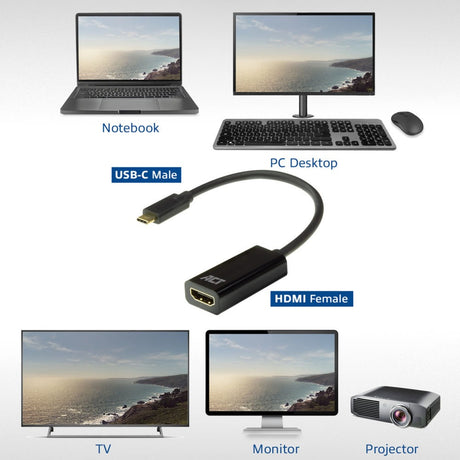 Akt-tilslutning USB-C til HDMI hun-adapter (sort)