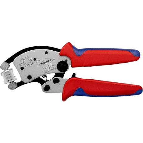 Knipex twistor 16 selvjusterende crimptang til rørringe (rød blå, med roterende crimpehoved)