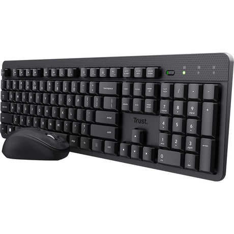 Trust Ody II lydløst trådløst tastatur og mus sæt skrivebordssæt (sort, amerikansk layout (QWERTY), membran, 100 %, 800 dpi - 1.600 dpi)