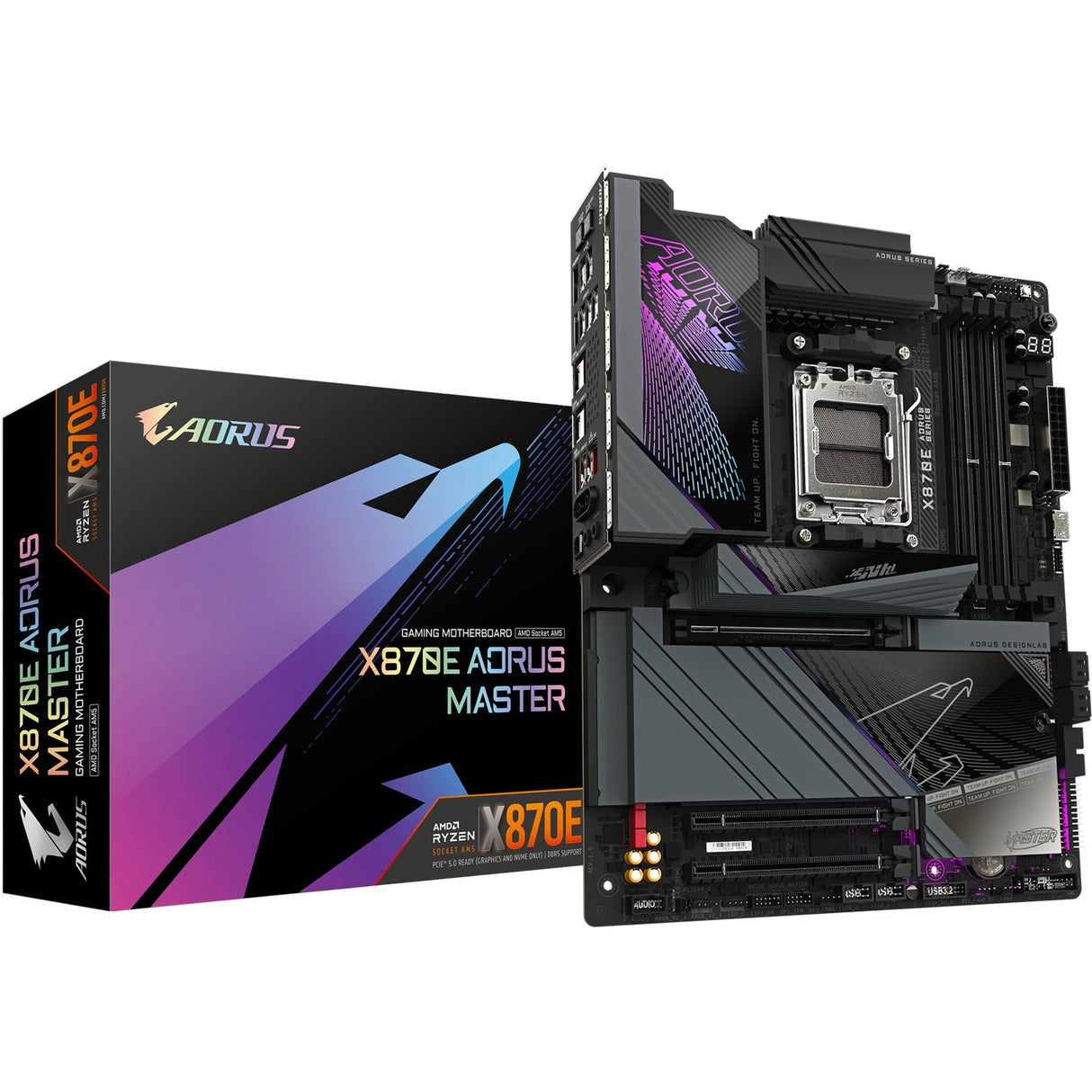 Gigabyte x870e aorus master socket am5 bundkort (sort, raid, 5 GB LAN, Wi-Fi 7, BT, lyd, ATX)
