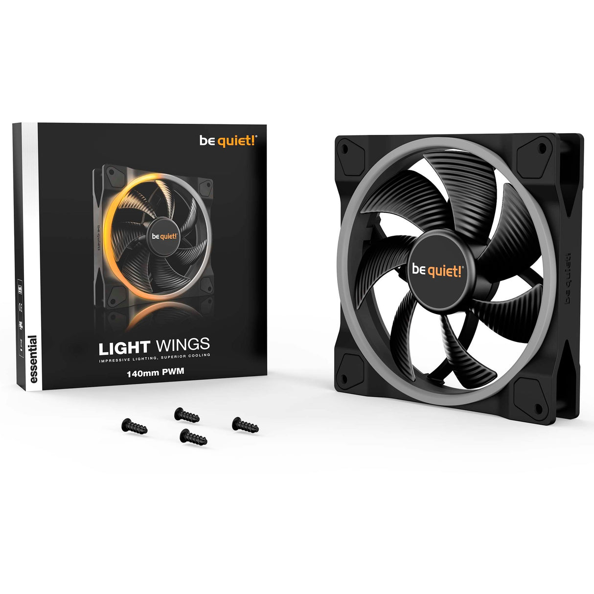 Vær stille! light wings pwm rgb case ventilator (sort, 140 x 140 x 25 mm)